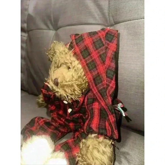 ABC Distributing Teddy Bear Plaid PJs Bunny Slippers Plush Stuffed Animal 17" - Picture 2 of 5